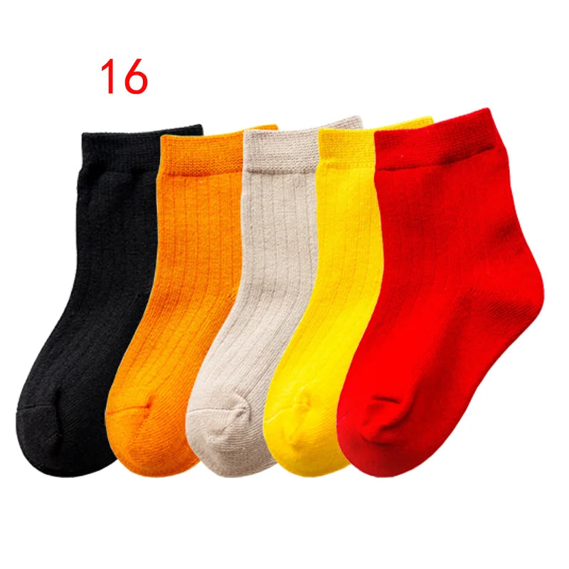 5Pair/lot New Children's Socks Solid Color Boys Girls Casual Socks