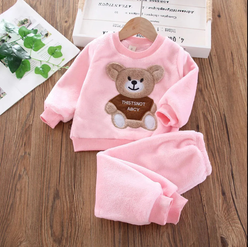 2023 Winter Baby Boy Clothes Sets Autumn Cotton Thick Warm Hooded Sweater Cartoon Cute Bear Three-Piece Baby Girl Suit 0-5Y
