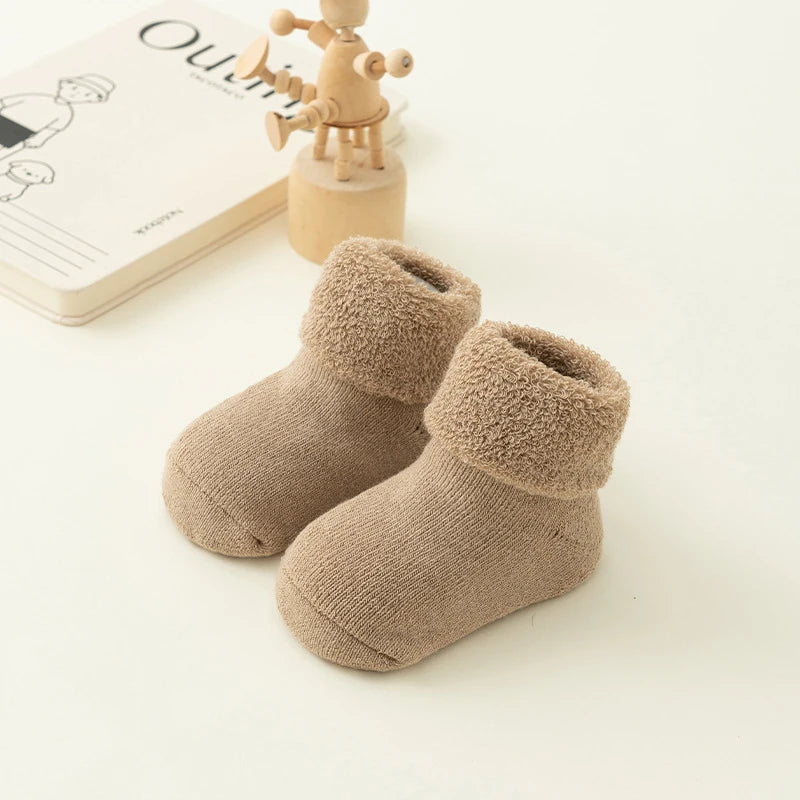 Solid Color Baby Socks Winter Thicken Warm Newborn Boy Girl Floor Socks Toddler Kids Non-slip Terry Socks