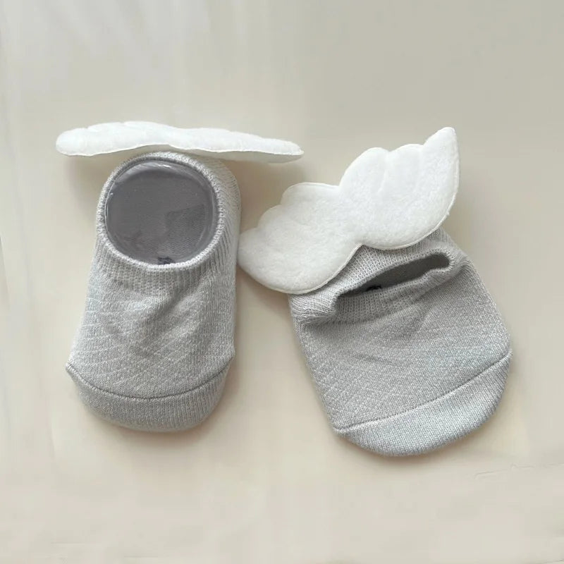 Baby Boys Angel Wing Socks Elastic Cotton Solid Color Newborn Socks Girls Spring Summer Anti-slip Floor Low-cut Socks for 0-3Yrs