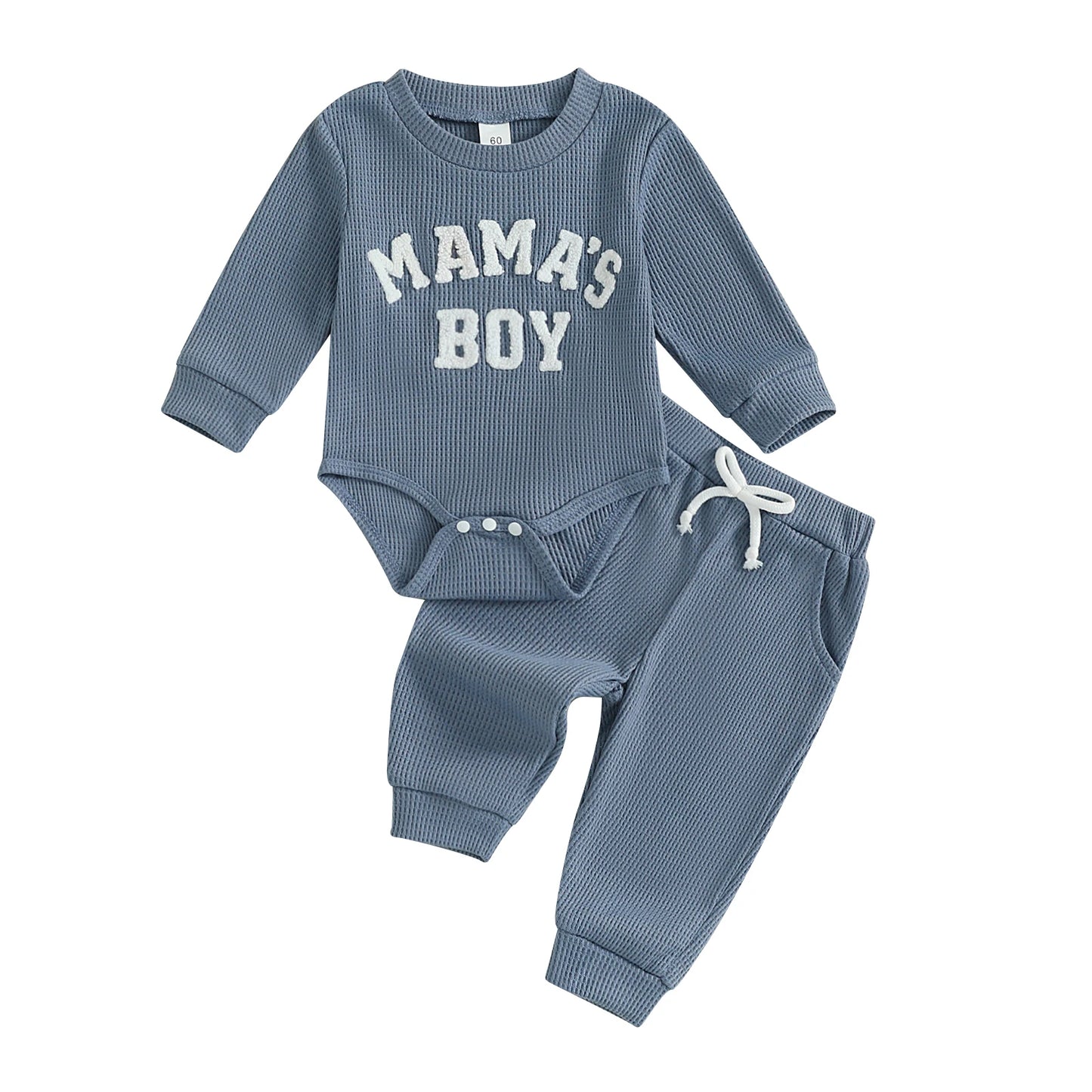 Baby Boy Fall Outfit Letter Embroidered Long Sleeve Romper Solid Elastic Waist Pants 2 Piece Set