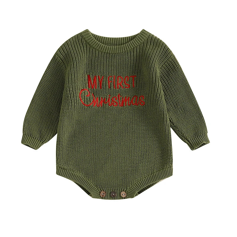 Baby Boy Girl Sweater Knit Rompers Christmas Long Sleeve O Neck Letter Embroidery Baby Clothing Jumpsuits Newborn Baby Clothes