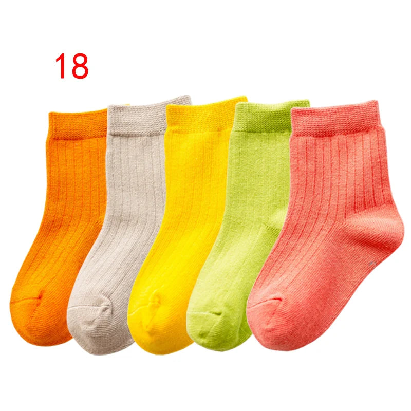 5Pair/lot New Children's Socks Solid Color Boys Girls Casual Socks