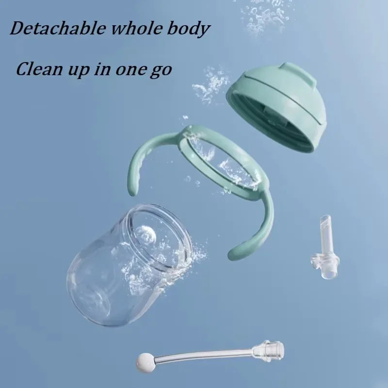 300ML Children's Drinking Water Bottle with Straw Baby Portable Bottle with Handle Outdoor Training Cup Mother Baby Products