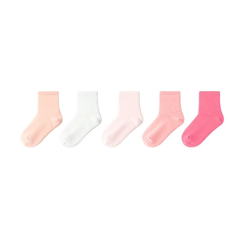 Balabala 5 Pairs Socks Boys Girls 2024 Spring Autumn New Cotton Mid-Calf Socks Solid Colors Comfortable Five Pairs Pack