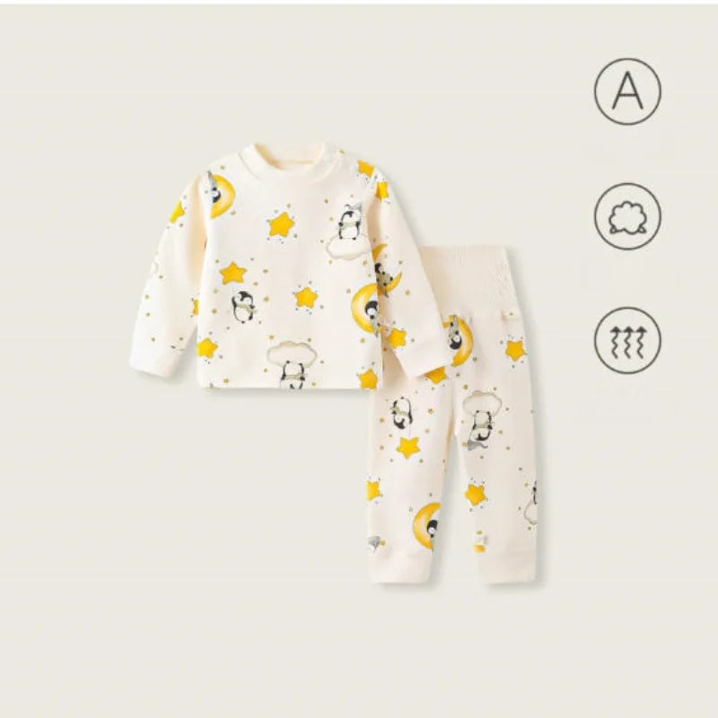 Stretchy A-Class Cotton Toddler Pajamas  Autumn High Waisted Baby Sleepwear for 1-3Y Boys Girls Infant Sleep Clothes