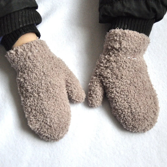 Kids Winter Warm Knitted Mittens 1-4years Khaki White Gray Baby Girls Baby Boys Velvet Thick Gloves Dropshipping KF197