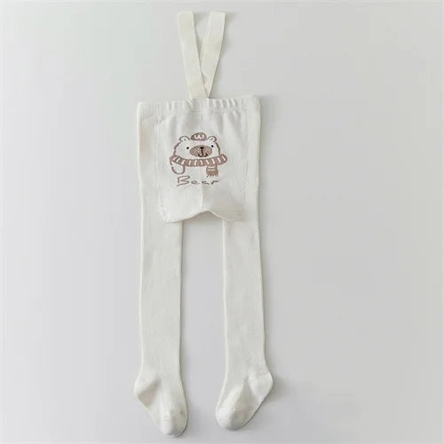 Newborn Baby Tights For Girls Boys Casual Infant Leggings With Shoulder Strap Cartoon Knitted Toddler Pantyhose Autumn New 0-3Y