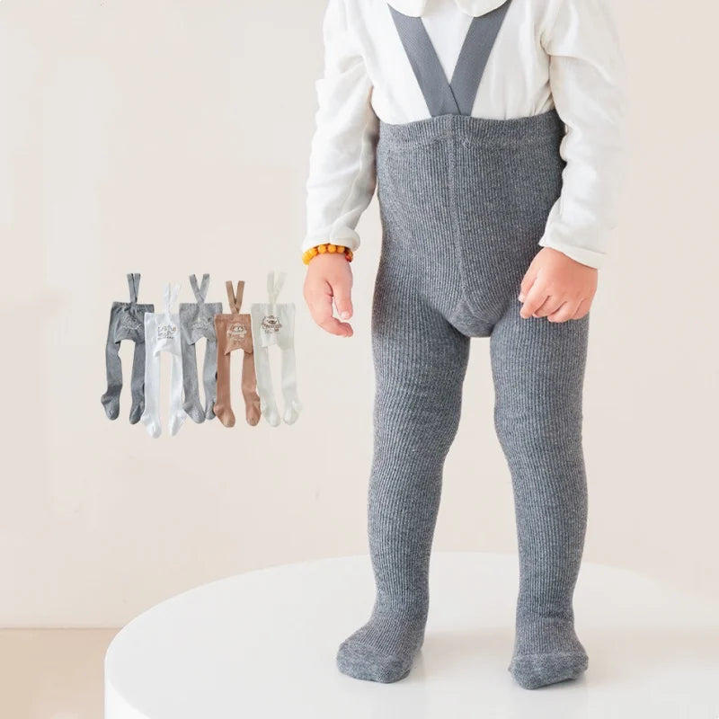 Newborn Baby Tights For Girls Boys Casual Infant Leggings With Shoulder Strap Cartoon Knitted Toddler Pantyhose Autumn New 0-3Y