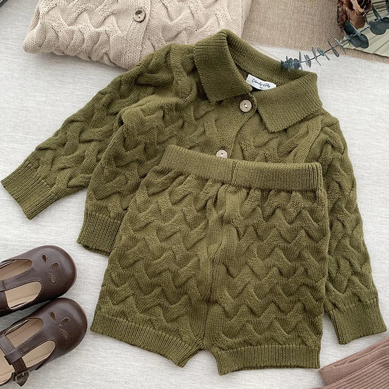 0-4Y Toddler Girls Boys Knit Suit Autumn Children Clothing Boys Girls Baby Knit Sweater Cardigan + Shorts Suit Baby Clothes Suit