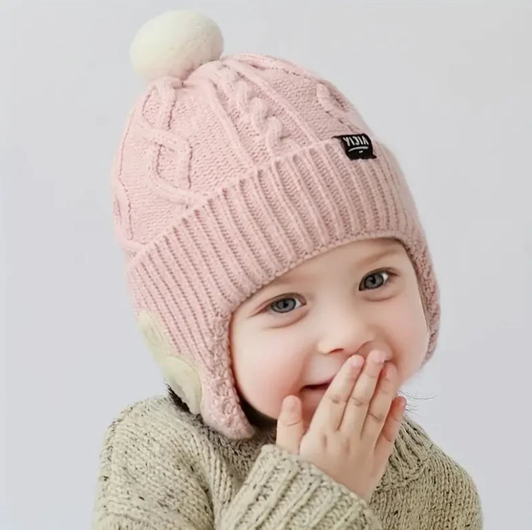 Kids' Winter Hat with Ear Flaps - Soft Warm Knit Beanie for Boys & Girls, -5 Years Comfortable Headwear, Outdoor Playwear