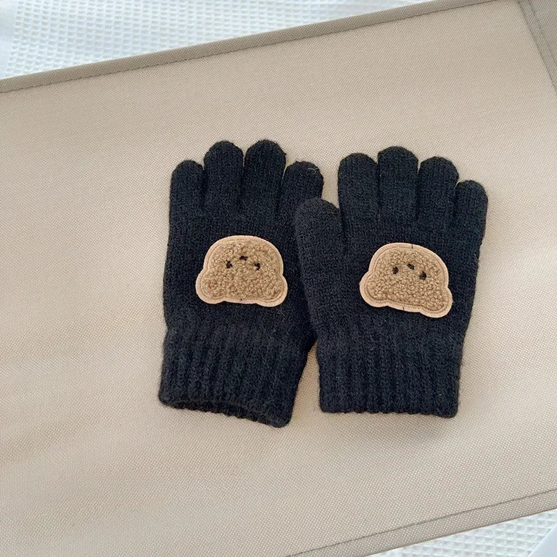 3-7Y Baby Cartoon Bear Mittens Winter Warm Kids Girl Solid Doll Gloves Knitted Children Toddler Thick Teething Mitten Handschoen