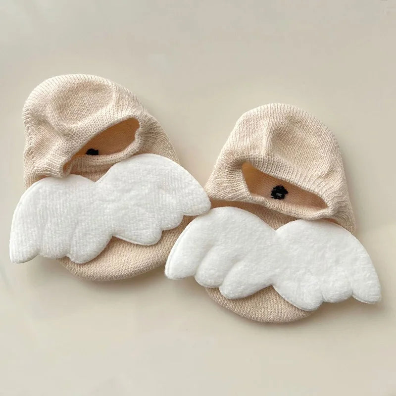 Baby Boys Angel Wing Socks Elastic Cotton Solid Color Newborn Socks Girls Spring Summer Anti-slip Floor Low-cut Socks for 0-3Yrs