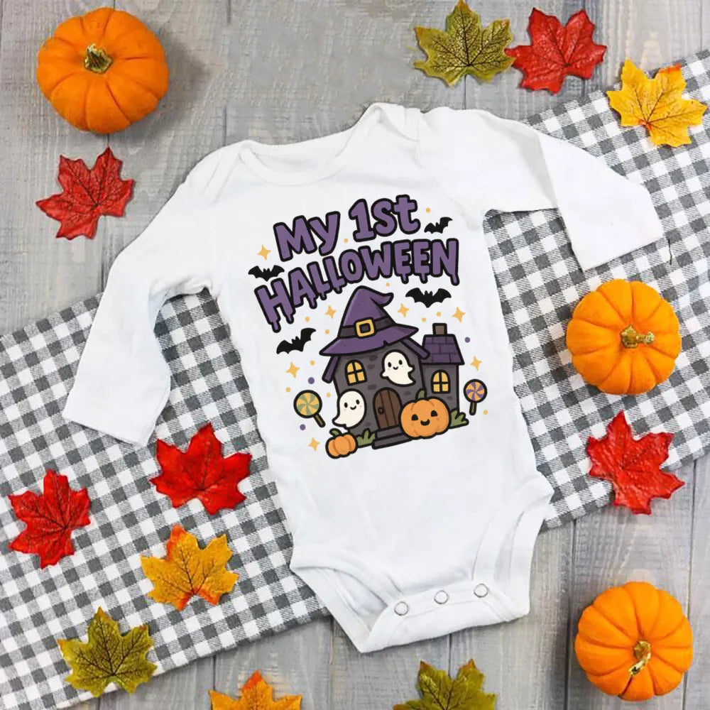 My First Halloween Bat Printed Baby Jumpsuit Autumn Holiday Party Infant Outfit Bodysuit Halloween Newborn Long Sleeve Romper