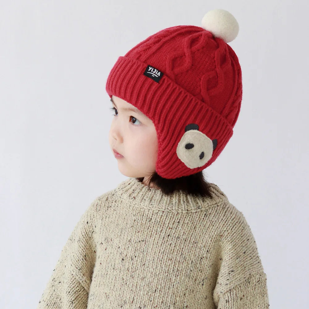 Kids' Winter Hat with Ear Flaps - Soft Warm Knit Beanie for Boys & Girls, -5 Years Comfortable Headwear, Outdoor Playwear