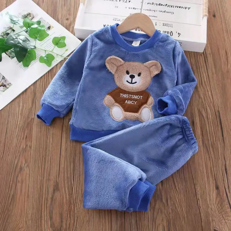 2023 Winter Baby Boy Clothes Sets Autumn Cotton Thick Warm Hooded Sweater Cartoon Cute Bear Three-Piece Baby Girl Suit 0-5Y