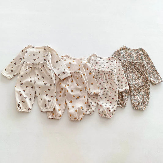 2024 Baby Pajamas Set Loungewear Sleepwear Kids Long Sleeve Boy Girl Breathable Cotton Waffer Top and Bottom Children's Clothes