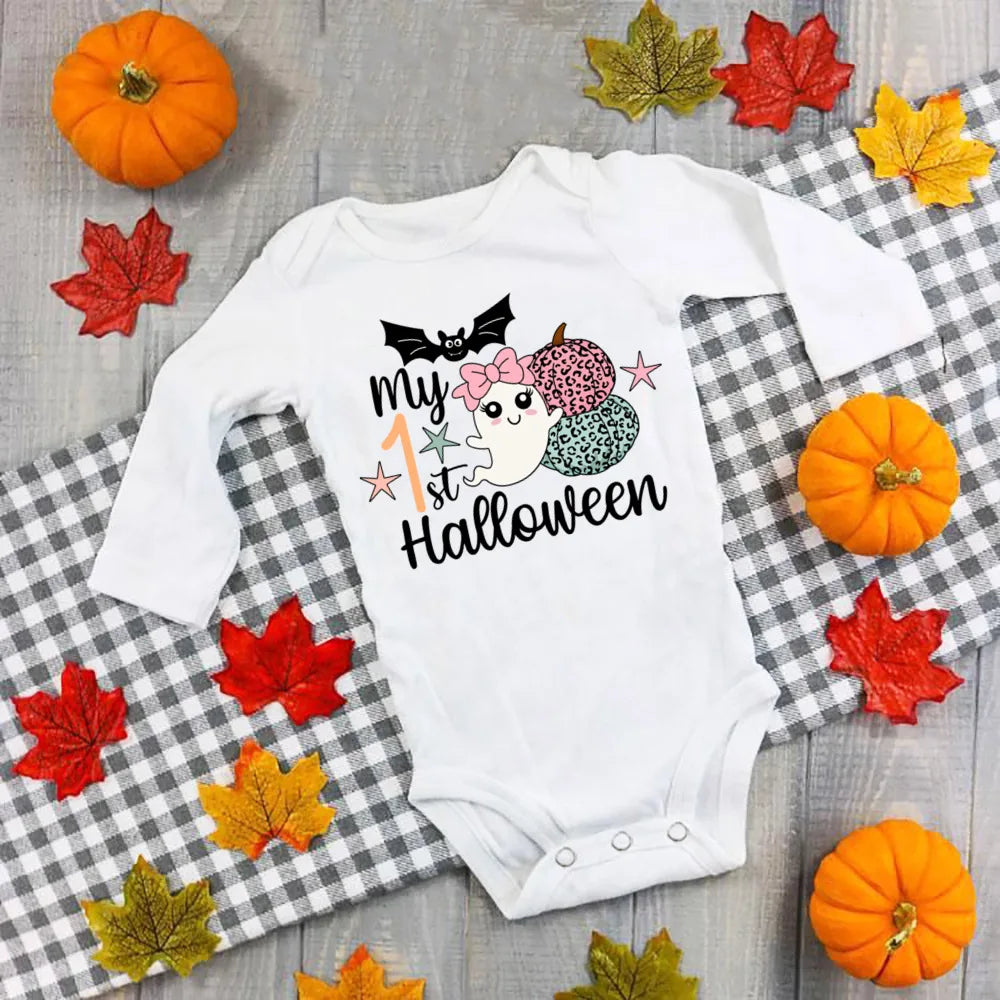 My First Halloween Bat Printed Baby Jumpsuit Autumn Holiday Party Infant Outfit Bodysuit Halloween Newborn Long Sleeve Romper