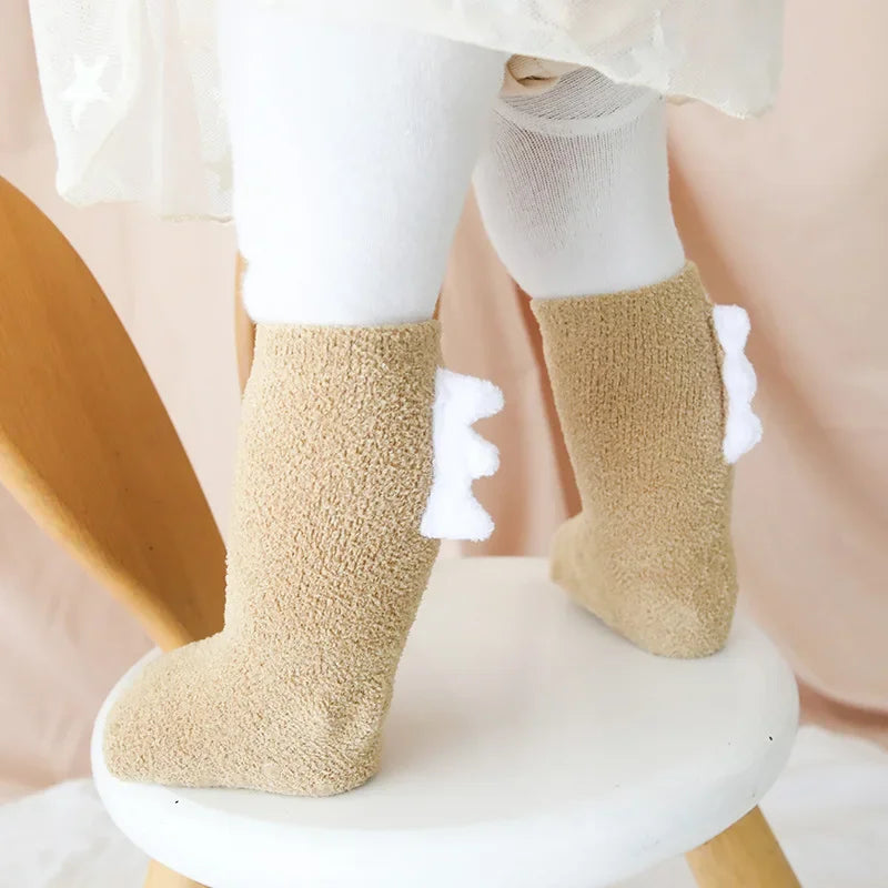 2Pairs Lovely Cute Cartoon Dinosaur Kids Baby Socks Girl Boy Non-slip Floor Socks Animal Infant Soft Cotton Thick Warm Leg Socks
