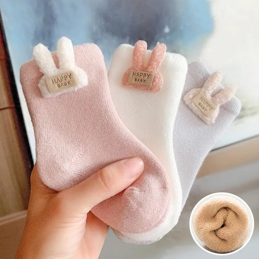 3Pairs/Lot Warm Winter Baby Socks Cute Soft Newborn Baby Girl Boy Thicken Terry Socks Cartoon Rabbit Bear Floor Sock