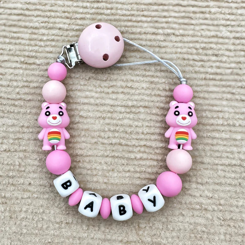 Customized Personalized Name English Letters Silicone Soothing Pacifier Chain Clips Holder Teether Pendants Teething Baby Gifts