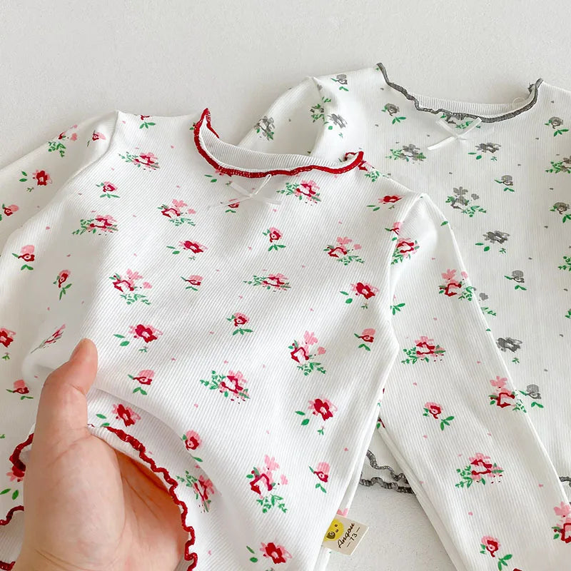 Autumn Baby Pajama Set 3M-3T Cute Flower Infant Girls Household Clothes Toddler Thin Loungewear 2PCS