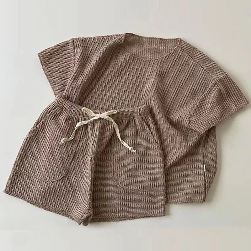 2024 Baby Pajamas Set Loungewear Sleepwear Kids Long Sleeve Boy Girl Breathable Cotton Waffer Top and Bottom Children's Clothes