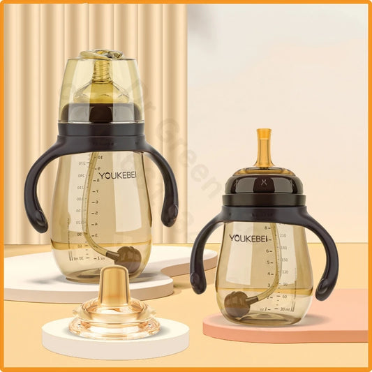 Baby bottle imitation breastmilk newborn baby wide-caliber PP bottle with handle baby straw bottle