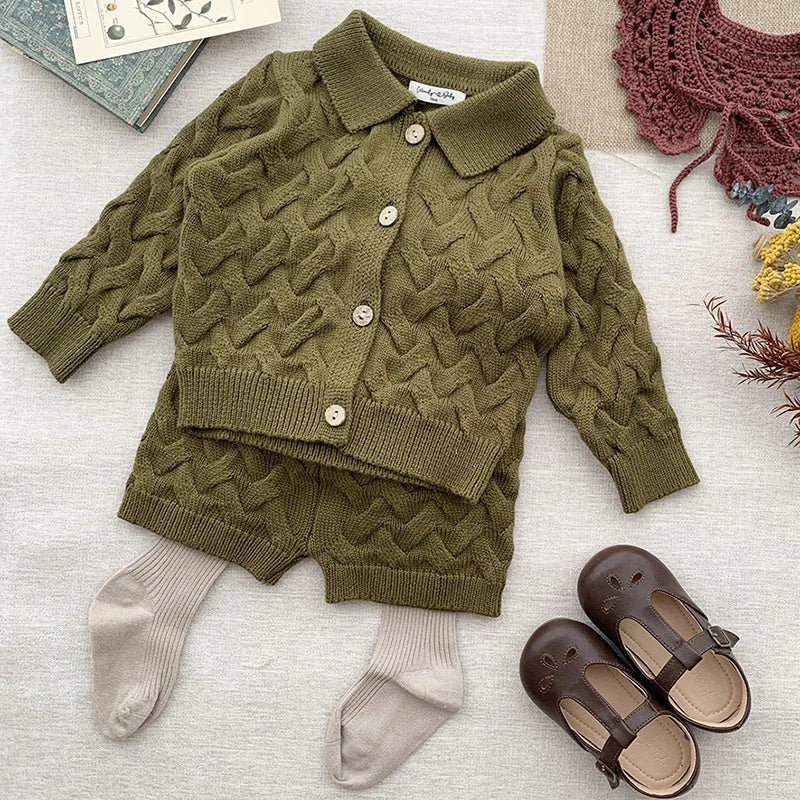 0-4Y Toddler Girls Boys Knit Suit Autumn Children Clothing Boys Girls Baby Knit Sweater Cardigan + Shorts Suit Baby Clothes Suit
