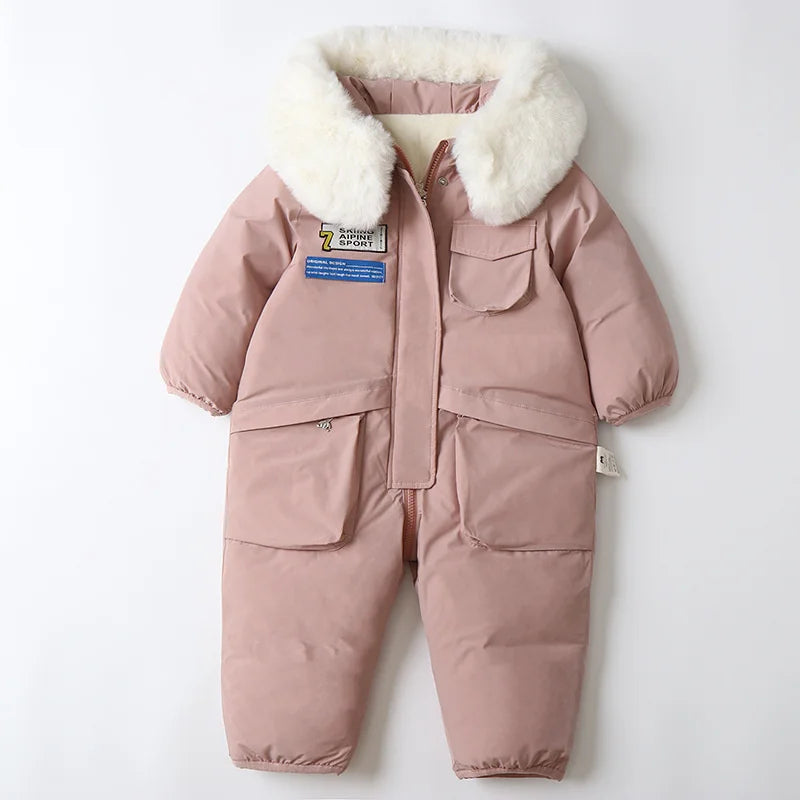 Kids Padded Cotton Bodysuit Clothes 2023 New Winter Baby Thick Plus Velvet Warm Rompers Girls Boys Ski Suit Overalls 1-5 Years