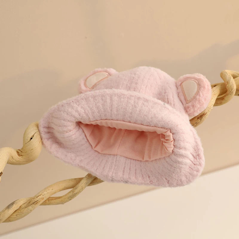 Cute Bear Baby Earmuffs Cap Winter Warm Kids Plush Pullover Hat 6-36Month Toddler Beanies Thicken Velvet Children Crochet Bonnet