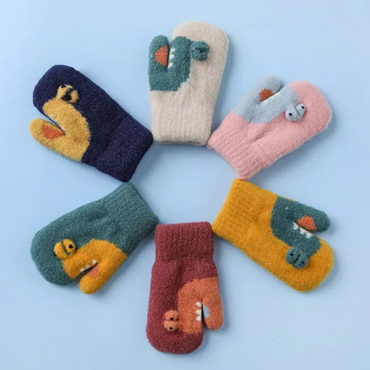 3-5Y Kids Gloves Winter Baby Knitted Thickened Gloves Cartoon Toddler Full Fingers Mittens Warm Windproof Glove for Boys Girls