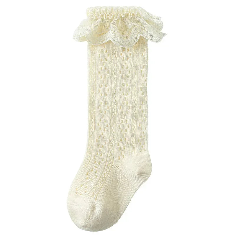 Baby Lace Princess Knee High Socks Kids Girls Boys Long Sock Cotton Mesh Breathable Children Hollow Out Socken for 0-3 Years Old