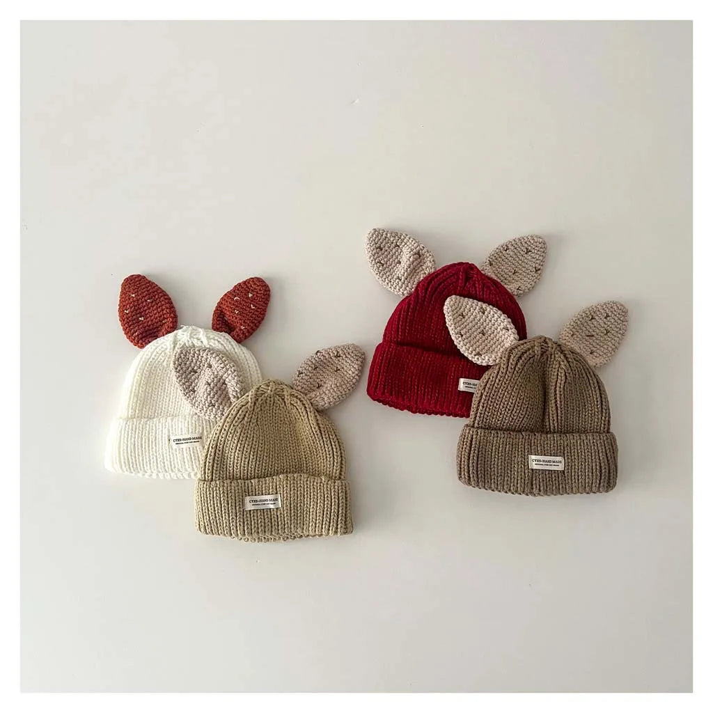 Cute Baby Bunny Hat With Ear 2025 Autumn Children's Knitted Hat Boys Girls Beanie Cap Warm Wool Pullover Hat