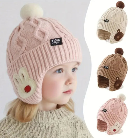 Kids' Winter Hat with Ear Flaps - Soft Warm Knit Beanie for Boys & Girls, -5 Years Comfortable Headwear, Outdoor Playwear