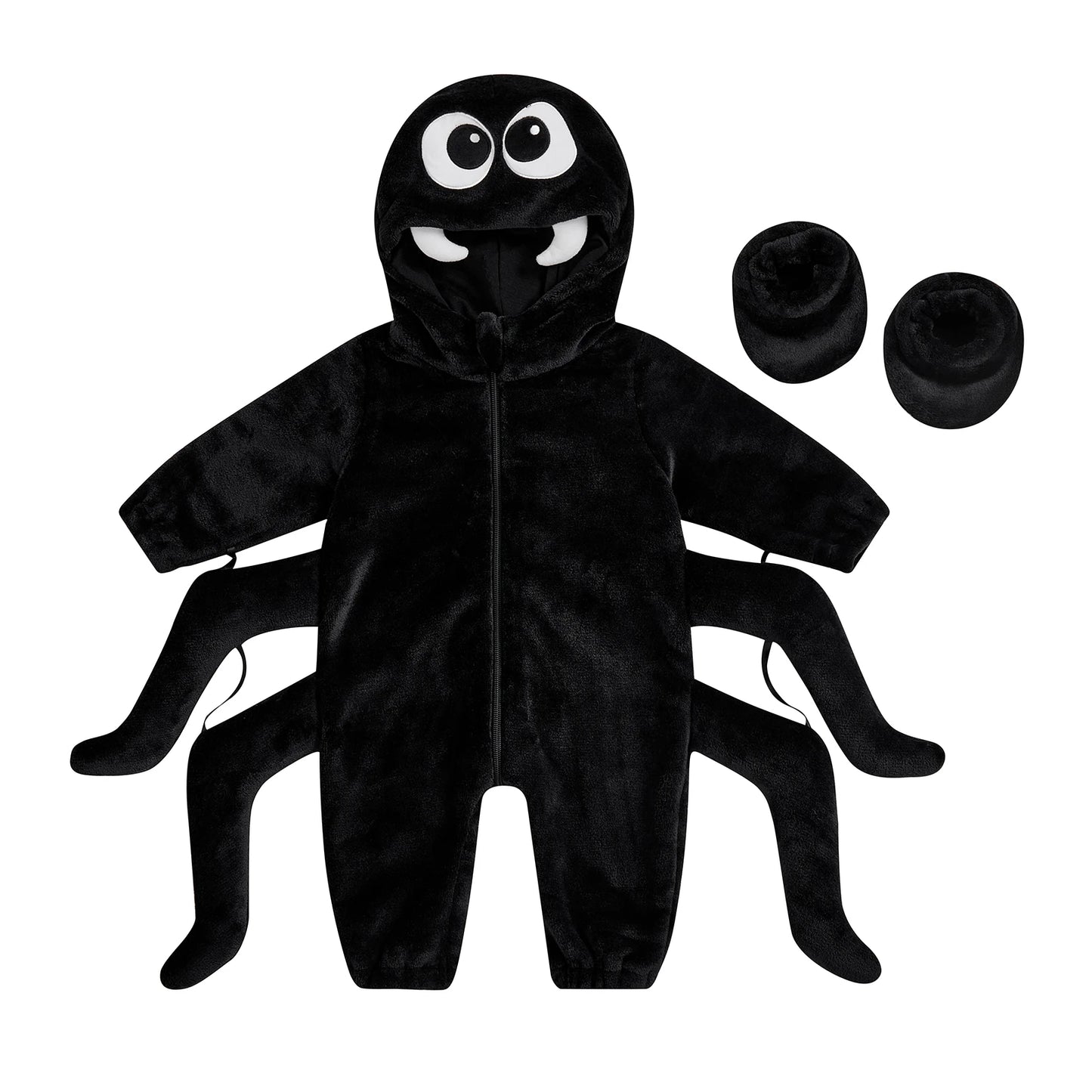 Baby Spider Costume Creative Halloween Zipper Up Cosplay Hooded Jumpsuit with Foot Covers for Party