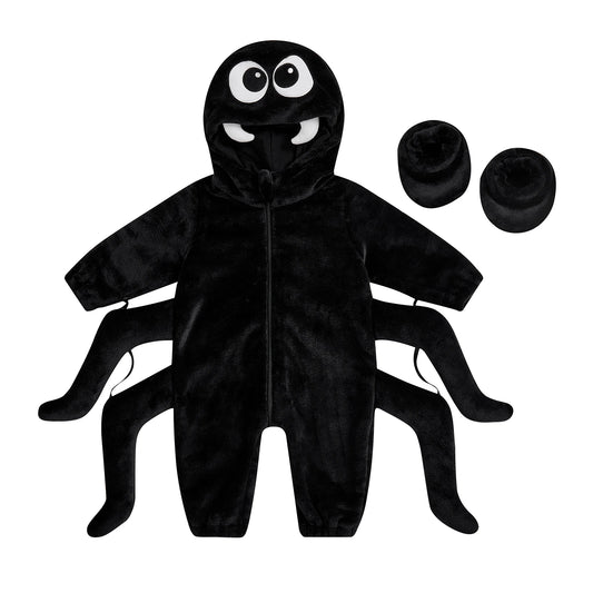 Baby Spider Costume Creative Halloween Zipper Up Cosplay Hooded Jumpsuit with Foot Covers for Party