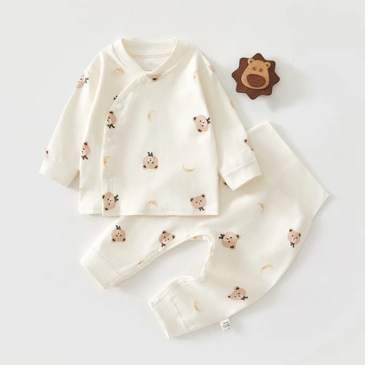 Newborn Baby Base Shirt+pants 2-piece Set Autumn and Winter Cartoon Pure Cotton Top+pants 0-18M Newborn Baby Pajamas