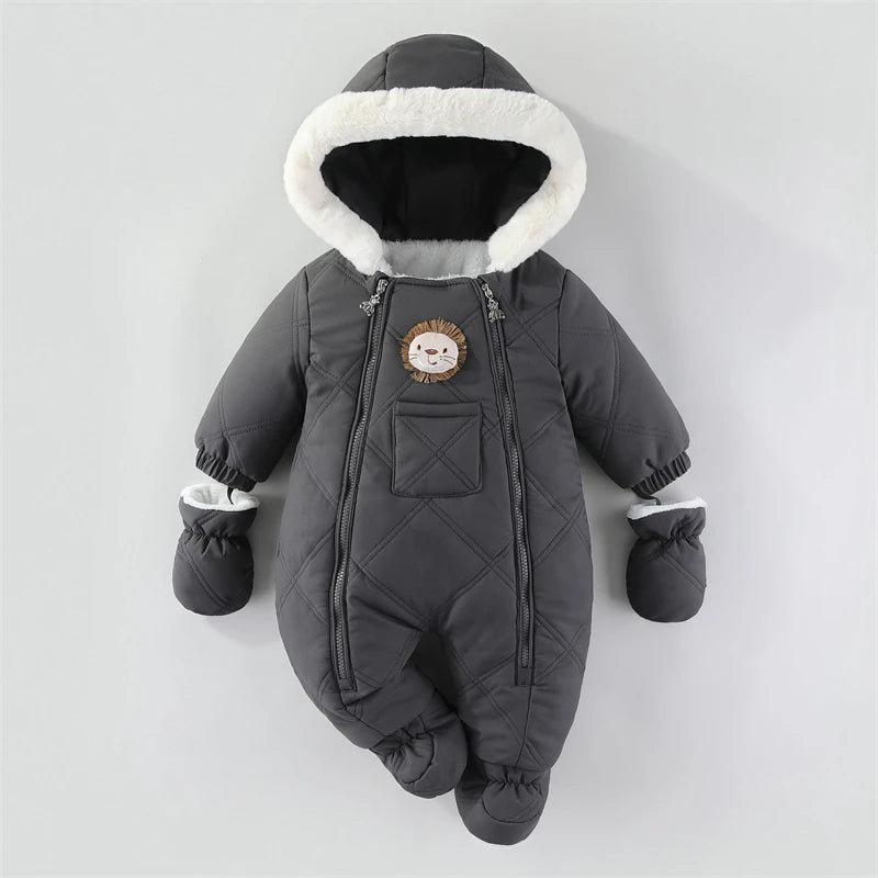 Newborn Baby Girl Jumpsuit Autumn and Winter Baby Romper With Gloves Warm Infant Snowsuit Thicken Cartoon Baby Ski Suit Coat