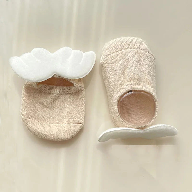 Baby Boys Angel Wing Socks Elastic Cotton Solid Color Newborn Socks Girls Spring Summer Anti-slip Floor Low-cut Socks for 0-3Yrs