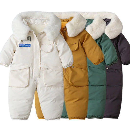 Kids Padded Cotton Bodysuit Clothes 2023 New Winter Baby Thick Plus Velvet Warm Rompers Girls Boys Ski Suit Overalls 1-5 Years