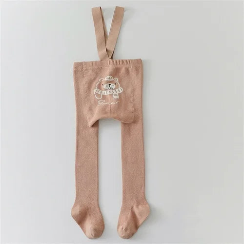 Newborn Baby Tights For Girls Boys Casual Infant Leggings With Shoulder Strap Cartoon Knitted Toddler Pantyhose Autumn New 0-3Y