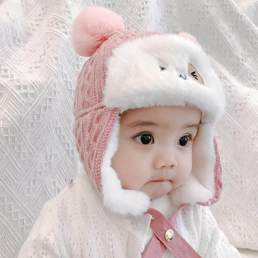 Cute Baby Plush Hat Autumn Winter Warm Cap Infant Boys Girls Bonnet Cartoon Solid Kids Warm Earflap Hat Toddler Accessories