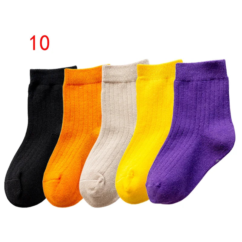 5Pair/lot New Children's Socks Solid Color Boys Girls Casual Socks