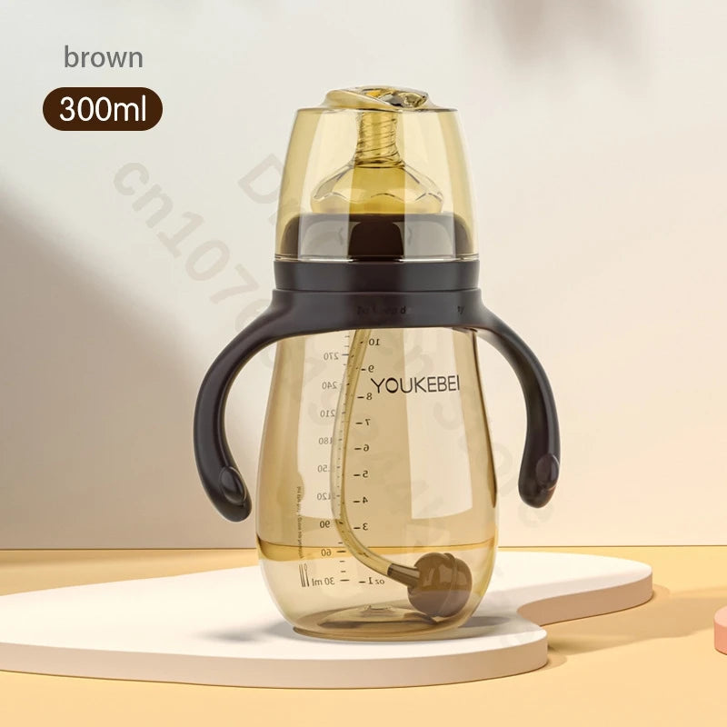 Baby bottle imitation breastmilk newborn baby wide-caliber PP bottle with handle baby straw bottle