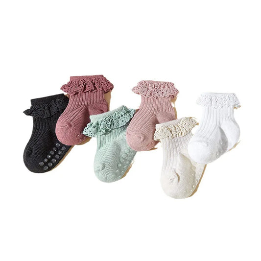 2024 New Autumn 6 Pairs a Lot Infant Girls Cute Glue Dispensing Walking Socks Baby Floor Socks 0-3Y