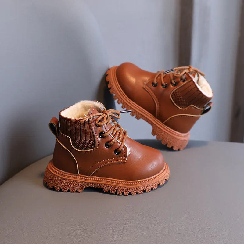 Kids Leather Chelsea Boots Waterproof Children Sneakers Beige Toddler Snow Boots Girl Winter Shoe Boy