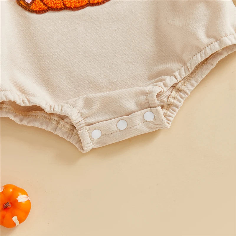 Baby Girls Halloween Sweatshirt Romper Pumpkin Bow Embroidery Long Sleeve Round Neck Bubble Jumpsuit Toddler Infant Clothes