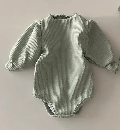 Infant Soft Cotton Long Sleeve Bodysuit Solid Newborn Baby Girl Jumpsuit Toddler Loose Puff Sleeve Pajamas Cute Clothes 0-24M