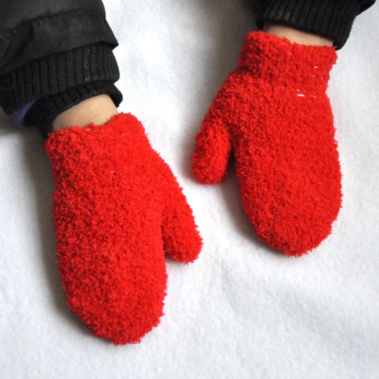 Kids Winter Warm Knitted Mittens 1-4years Khaki White Gray Baby Girls Baby Boys Velvet Thick Gloves Dropshipping KF197